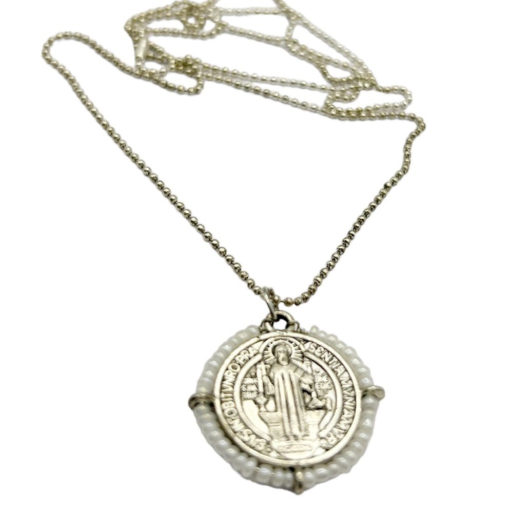Pearl Beaded St Benedict  Necklace
